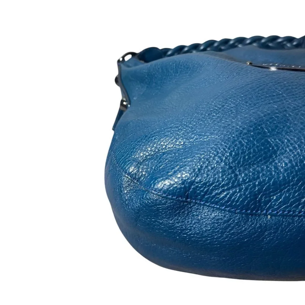 MULBERRY Shiny Blue Petrol Leather Daria Hobo Bag Braided Strap  Auth